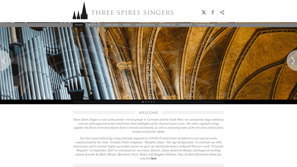 Screenshot of the Three Spires Singers website