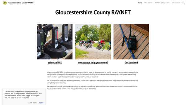 Screenshot of the Gloucestershire County Raynet website
