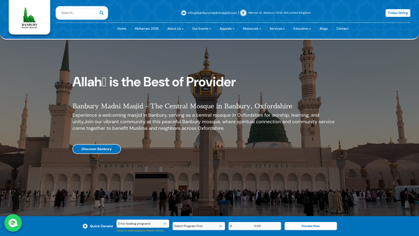 Screenshot of the Banbury Muslim Mosque Society website