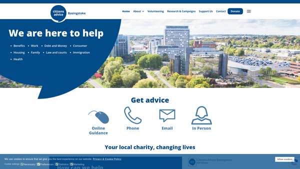 Screenshot of the The Basingstoke Citizens Advice Bureau Limited website