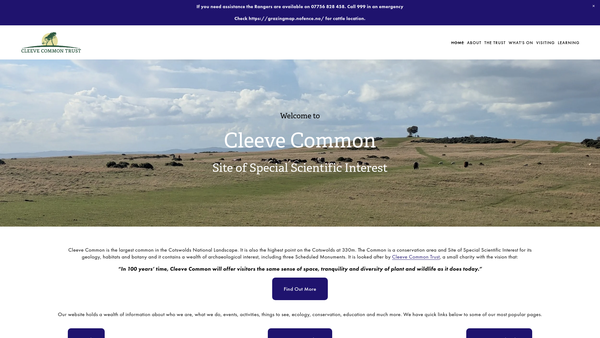 Screenshot of the Charitable Purposes In Connection With Cleeve Hill Common website