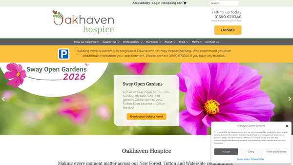 Screenshot of the The Oakhaven Trust website
