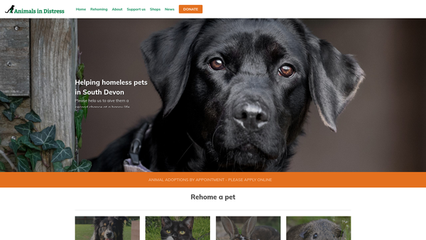 Screenshot of the Animals In Distress (Torbay And West Country) website