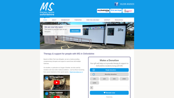 Screenshot of the The M.S. Therapy Centre (Oxford) Ltd website
