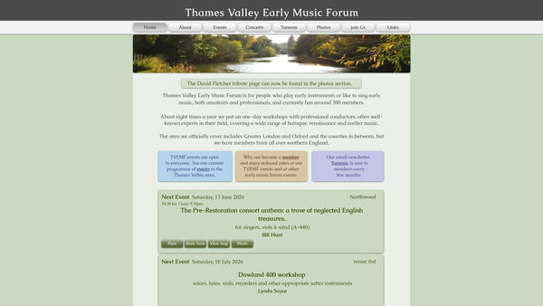 Screenshot of the Thames Valley Early Music Forum website