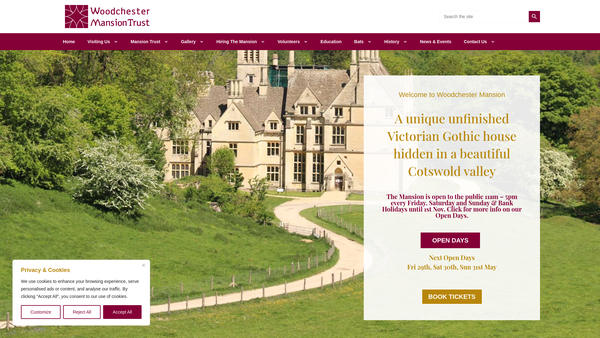 Screenshot of the Woodchester Mansion Trust Limited website