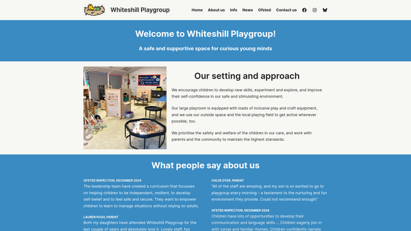 Screenshot of the Whiteshill Playgroup website
