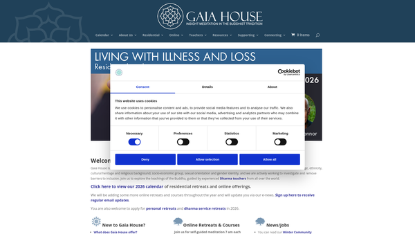 Screenshot of the Gaia House Trust website
