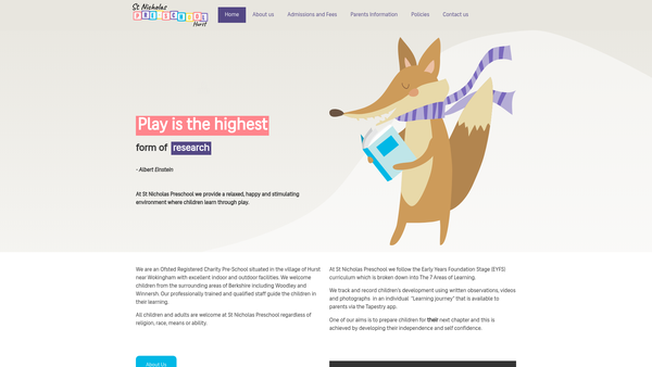 Screenshot of the St Nicholas Pre-School Playgroup - Hurst website