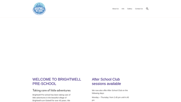 Screenshot of the Brightwell Pre-School website