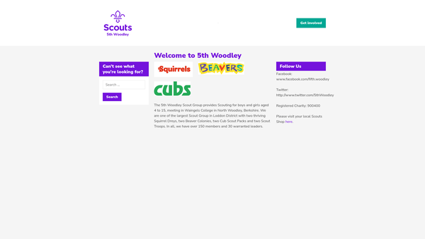 Screenshot of the 5th Woodley Scout Group website