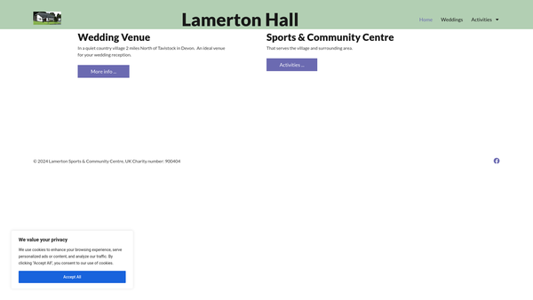 Screenshot of the Lamerton Hall website