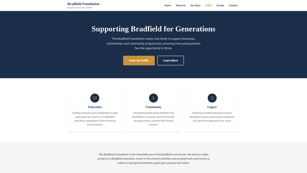 Screenshot of the The Bradfield Foundation website