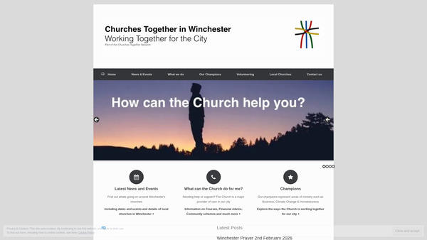 Screenshot of the Churches Together In Winchester (The Winchester And District Christian Council) website