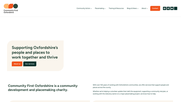 Screenshot of the Community First Oxfordshire website