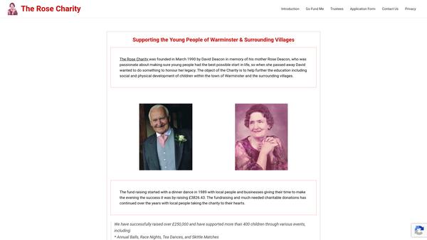 Screenshot of the The Rose Charity website