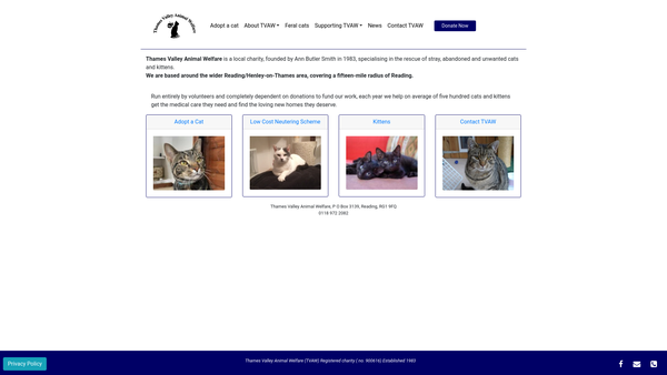 Screenshot of the Thames Valley Animal Welfare website