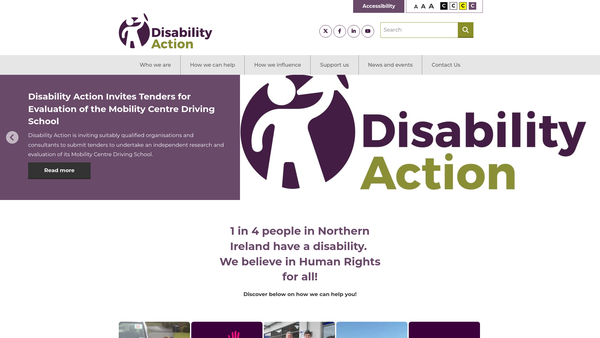 Screenshot of the Disability Action (NI) website