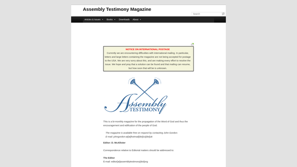 Screenshot of the Assembly Testimony Magazine website