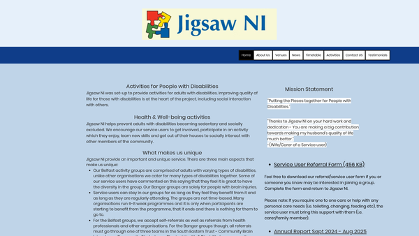 Screenshot of the Jigsaw (Northern Ireland) website