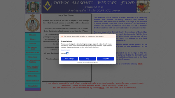 Screenshot of the Down Masonic Widows' Fund website