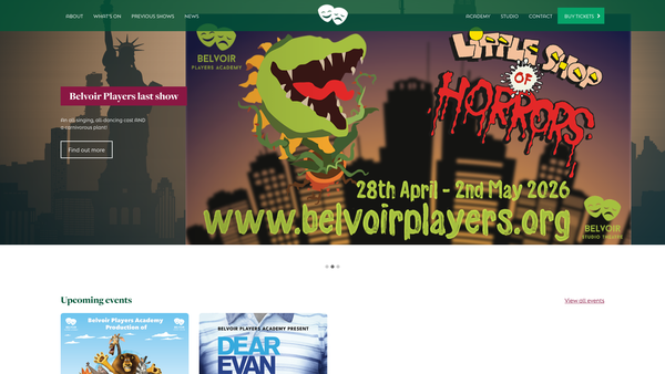 Screenshot of the Belvoir Players Amateur Dramatic Society website