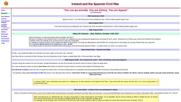 Screenshot of the International Brigade Commemoration Committee website
