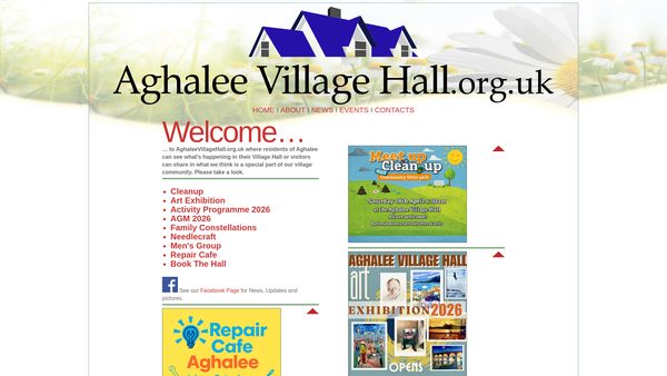 Screenshot of the Aghalee Village Hall website