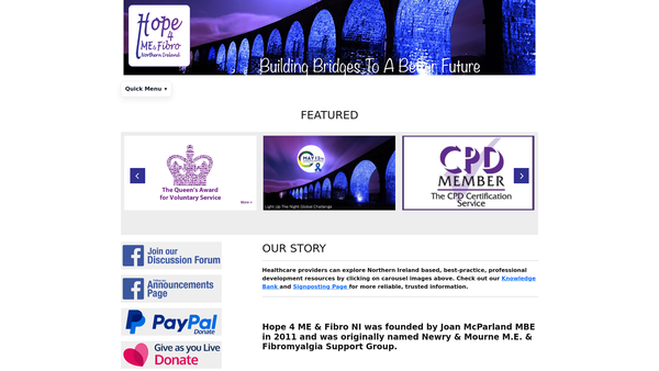 Screenshot of the Hope 4 ME & Fibro Northern Ireland website