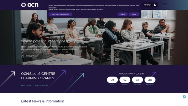 Screenshot of the Open College Network Northern Ireland website