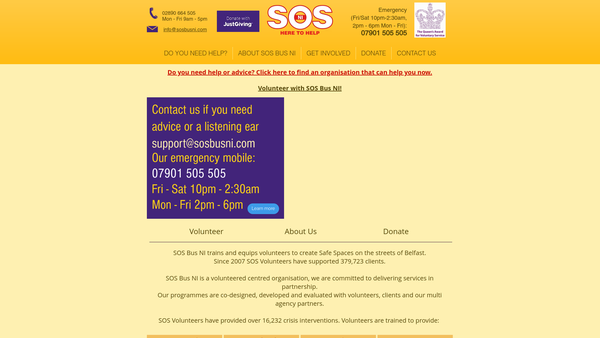 Screenshot of the SOS Bus NI website