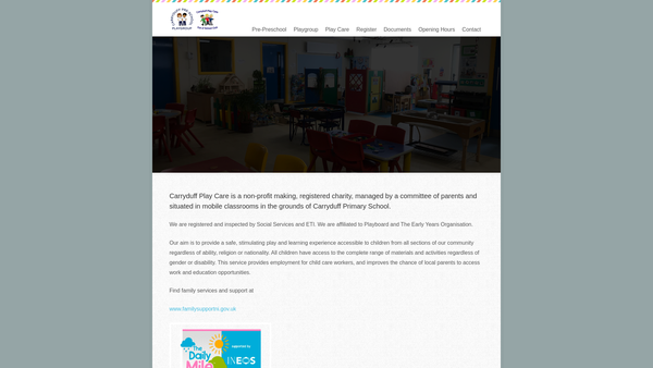Screenshot of the Carryduff Play Care Centre website