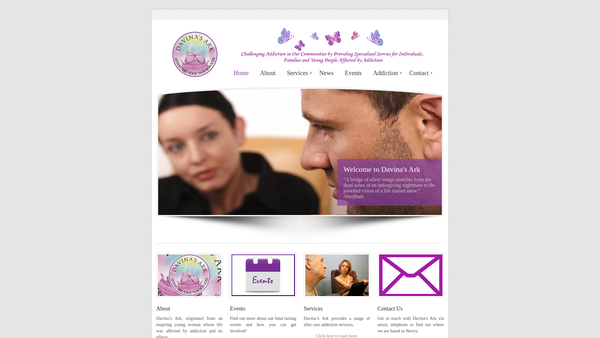 Screenshot of the Davina's Ark (Aftercare Addiction Centre) website