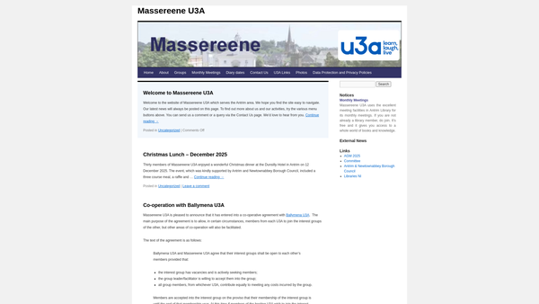 Screenshot of the Massereene U3A website
