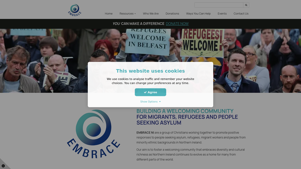 Screenshot of the Embrace website