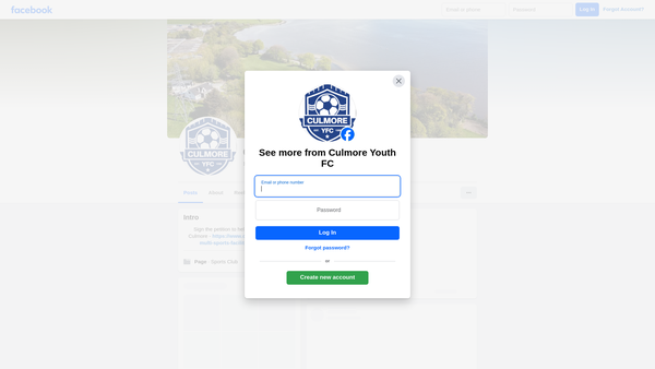 Screenshot of the Culmore Youth Football Club website