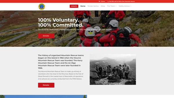 Screenshot of the Mourne Mountain Rescue Team website