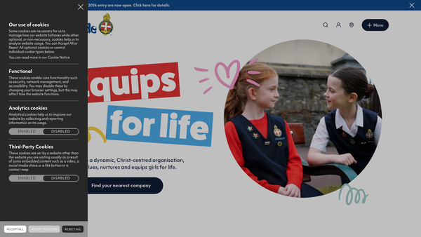 Screenshot of the The Girls' Brigade Northern Ireland website