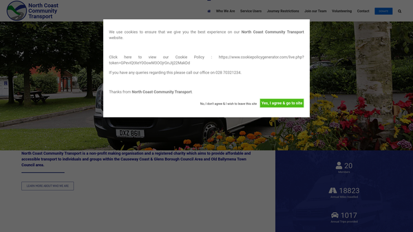 Screenshot of the North Coast Community Transport website