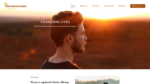 Screenshot of the The Koram Centre, Counselling, Psychotherapy and Psycho Social Support Ltd website