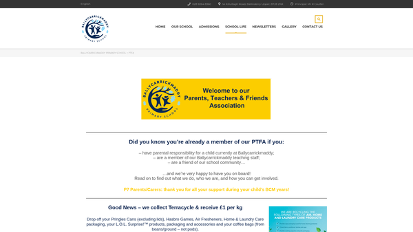Screenshot of the Ballycarrickmaddy Parents, Teachers and Friends Association website