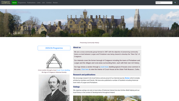 Screenshot of the Craigavon Historical Society website