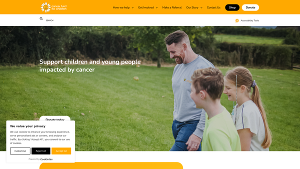 Screenshot of the The Cancer Fund for Children website