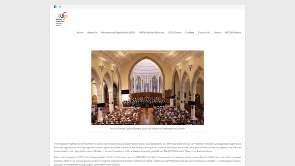 Screenshot of the National Youth Choir of Northern Ireland website