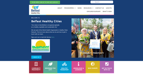 Screenshot of the Belfast Healthy Cities Project Limited website