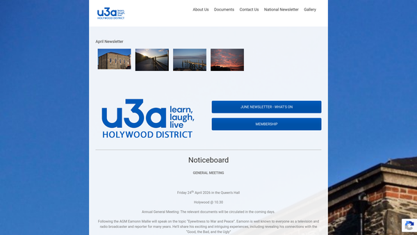 Screenshot of the Holywood District University Of The Third Age website
