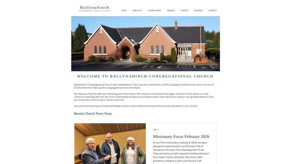 Screenshot of the Ballynahinch Congregational Church website