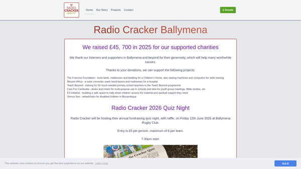 Screenshot of the Radio Cracker, Ballymena website