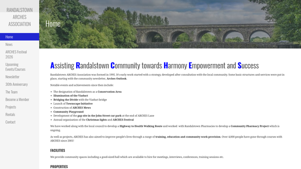 Screenshot of the Randalstown Arches Association website