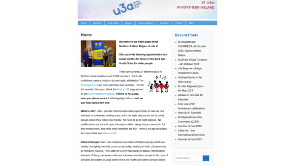 Screenshot of the Northern Ireland Region of U3As website